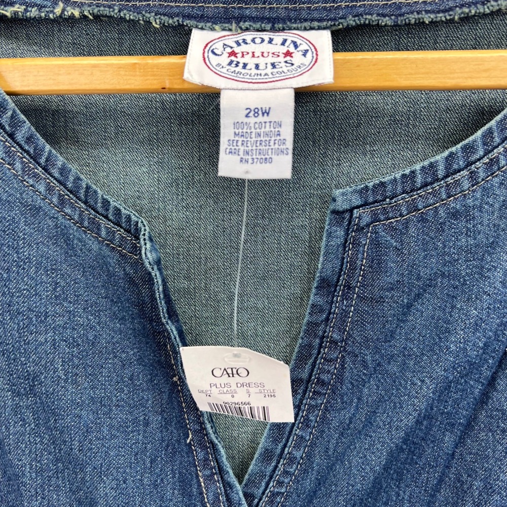 VTG 90s Carolina Blues Plus Denim Wrap Dress 28W Short Sleeve V Neck Tie Waist - Picture 2 of 8